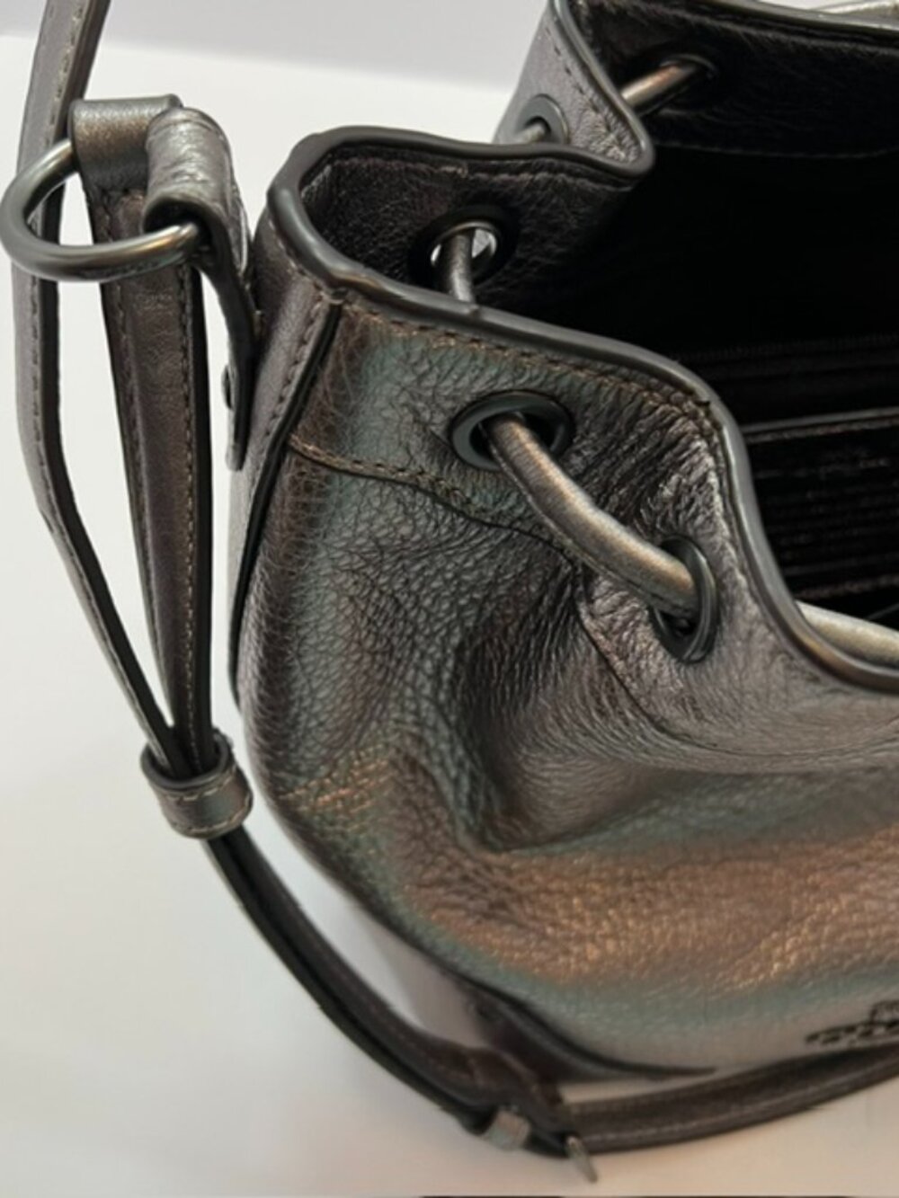 Coach Antique Nickel/Silver Baby Mickie Leather Drawstring Bag F35363 EUC - Picture 12 of 13